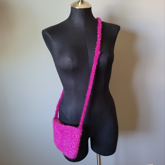 Pink crochet sparkle mini bag 90s Y2K - Picture 3 of 5